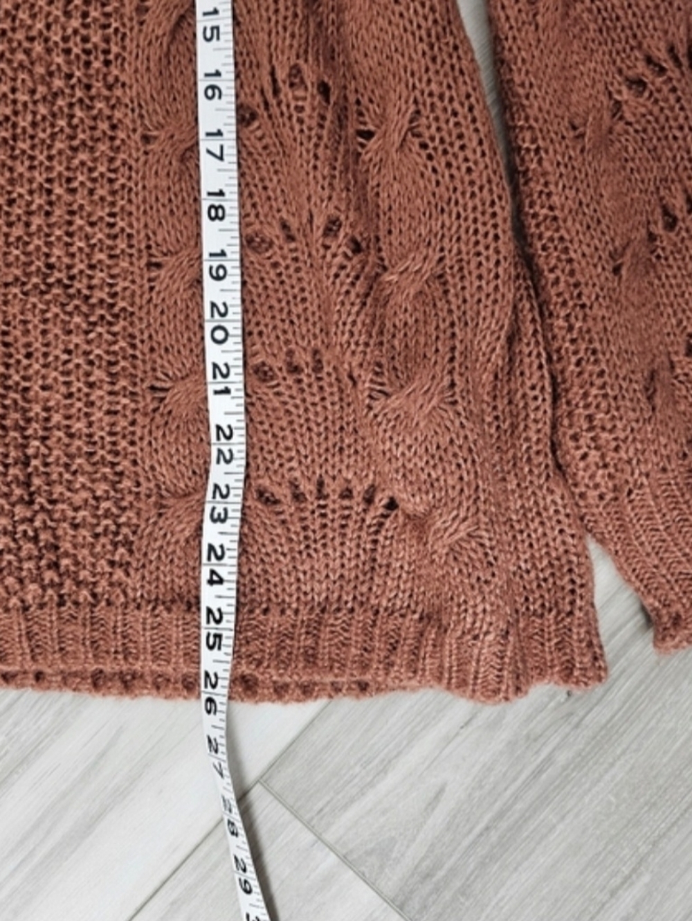 Women’s Brown Open-Knit Mock Neck Sweater Sz XL - Picture 6 of 8